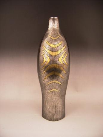 JAPANESE MID 20TH CENTURY IRON VASE WITH METAL INLAYS<br><font color=red><b>SOLD</b></font>