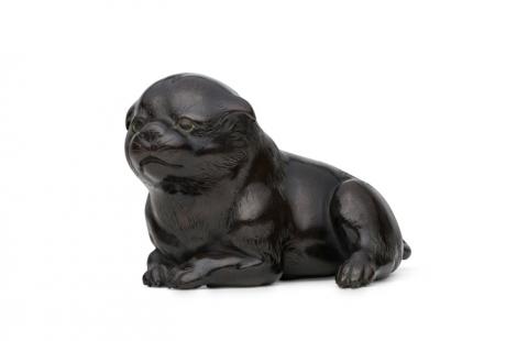 JAPANESE LATE EDO PERIOD  BRONZE PUPPY<br><font color=red><b>SOLD</b></font> 