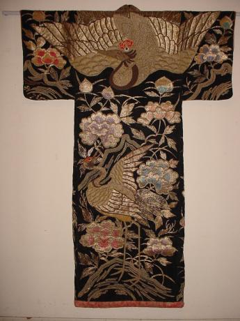 MEIJI PERIOD STAGE COSTUME BLACK VELVET KIMONO WITH EMBROIDERY<br><font color=red><b>SOLD</b></font>