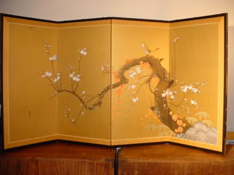 JAPANESE MID 20TH CENTURY 4 PANEL SCREEN<br><font color=red><b>SOLD</b></font>