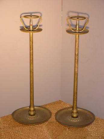 JAPANESE L. 19TH/E. 20TH CENTURY PAIR OF BRONZE CANDLESTICKS<br><font color=red><b>SOLD</b></font>