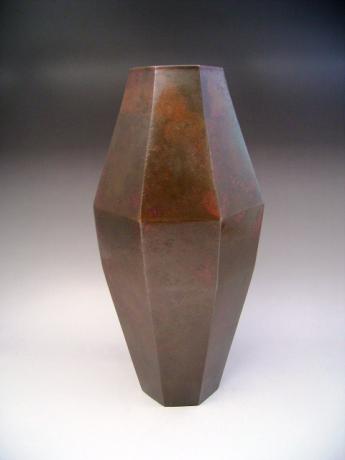 JAPANESE E. 20TH CENTURY OCTAGONAL BRONZE VASE BY SHUKOU<br><font color=red><b>SOLD</b></font>