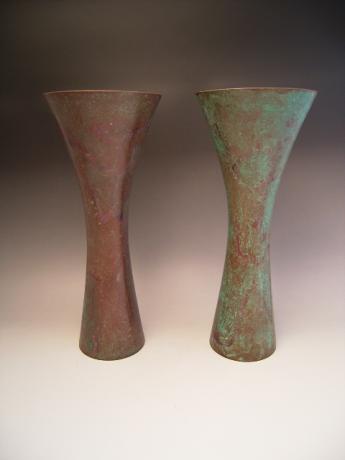 PAIR OF JAPANESE MID 20TH CENTURY BRONZE TRUMPET SHAPED VASES<br><font color=red><b>SOLD</b></font>
