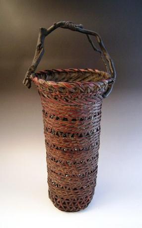 JAPANESE EARLY 20TH CENTURY BAMBOO BASKET, UNSIGNED<br><font color=red><b>SOLD</b></font>