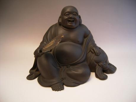 JAPANESE EARLY 20TH CENTURY BRONZE STATUE OF HOTEI<br><font color=red><b>SOLD</b></font>