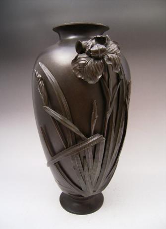 JAPANESE MEIJI PERIOD BRONZE IRIS VASE BY YOSHIKIYO<br><font color=red><b>SOLD</b></font>