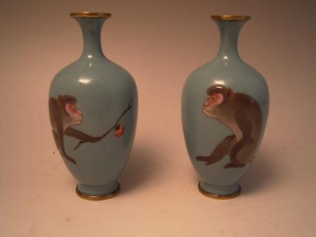 JAPANESE CIRCA 1900 PAIR OF MORIAGE CLOISONNE VASES<br><font color=red><b>SOLD</b></font>