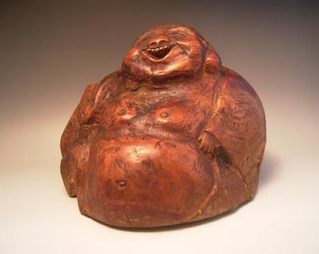 JAPANESE MIDE 20TH CENTURY WOODEN CARVING OF HOTEI<br><font color=red><b>SOLD</b></font>