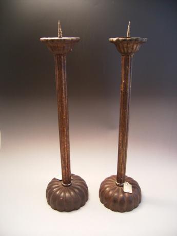 JAPANESE LATE 19TH CENTURY LACQUERED WOODEN PAIR OF CANDLESTICKS<br><font color=red><b>SOLD</b></font>
