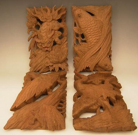 JAPANESE MID 20TH CENTURY SET OF FOUR (4) FINELY CARVED SMALL RANMA PANELS<br><font color=red><b>SOLD</b></font>