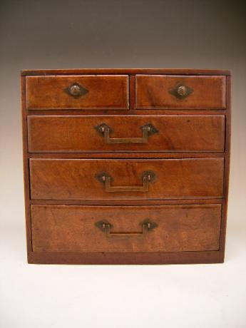 JAPANESE MID 20TH CENTURY SMALL PERSONAL WOODEN CHEST WITH 5 DRAWERS<br><font color=red><b>SOLD</b></font>